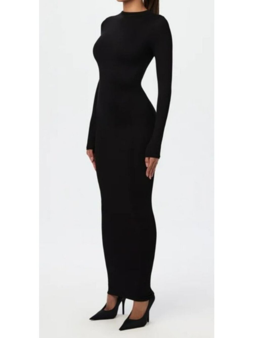 Naked Wardrobe Maxi Dress M Black Long Sleeve Back Zip Closure